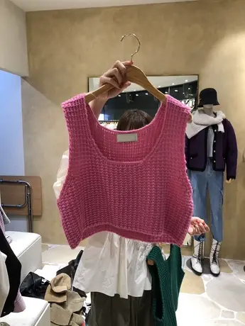 韩国东大门2023春季新款纯色修身百搭无袖圆领短款针织马甲背心女图片