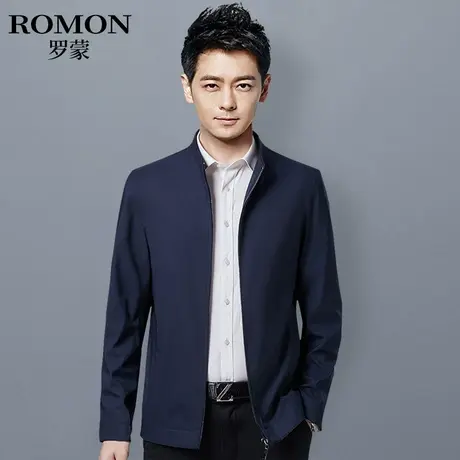 罗蒙男士干部外套春秋商务宽松爸爸外衣服中年休闲立领行政夹克衫图片