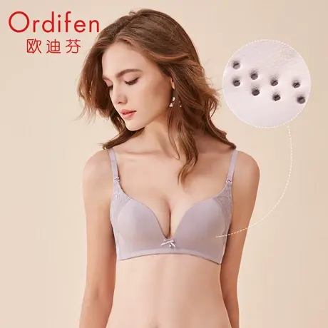 欧迪芬内衣女无钢圈透气光面胸罩侧收聚拢上托性感蕾丝文胸XB0504商品大图