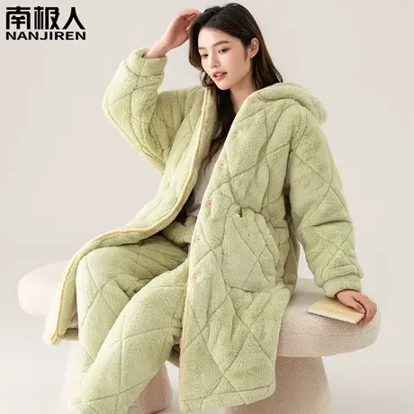 睡衣女款冬季加绒加厚 珊瑚绒 三层夹棉清秀睡袍女秋冬款2023新款图片