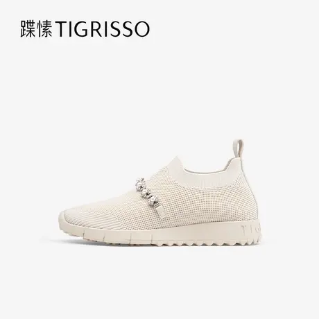 蹀愫2025年春季新款一脚蹬轻便运动鞋珍珠针织休闲鞋TA65305-51商品大图