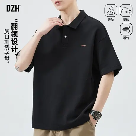 男士黑色短袖polo衫男重磅夏季2025新款刺绣翻领上衣美式t恤男款商品大图