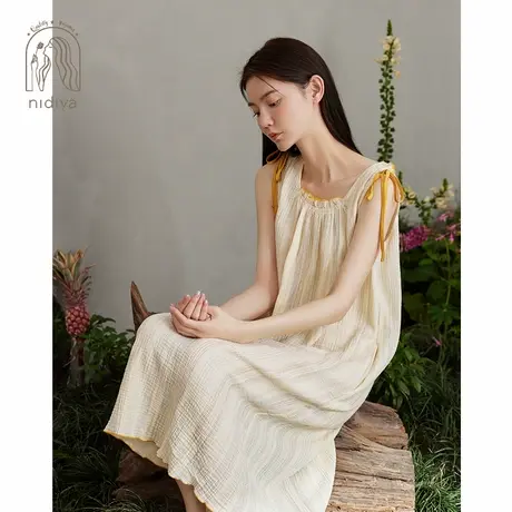 妮狄娅2024睡衣睡裙女夏季纯棉复古背心中长裙宽松甜美外穿家居服商品大图
