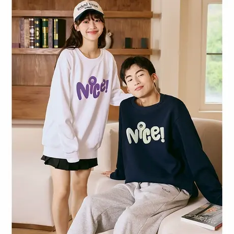 唐狮春秋季新款情侣卫衣男士圆领白色长袖上衣外套女情侣装潮商品大图