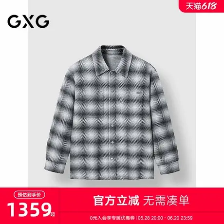 GXG男装 经典渐变格纹廓形短大衣通勤外套 24年冬季图片