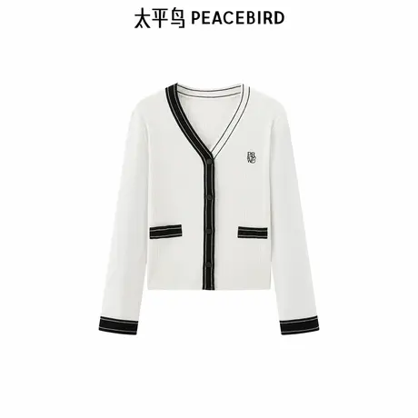 太平鸟女装 2025年新款V领羊毛混纺撞边质感开衫外套A1EDF1225商品大图
