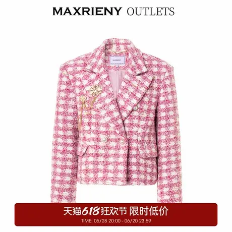 【奥莱】MAXRIENY千金小香风短外套战袍格纹西装花纱上衣商品大图