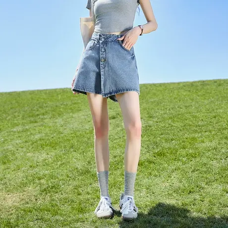 唐狮春夏季新款牛仔短裤女百搭时尚显瘦潮流百搭A字裙裤官方图片