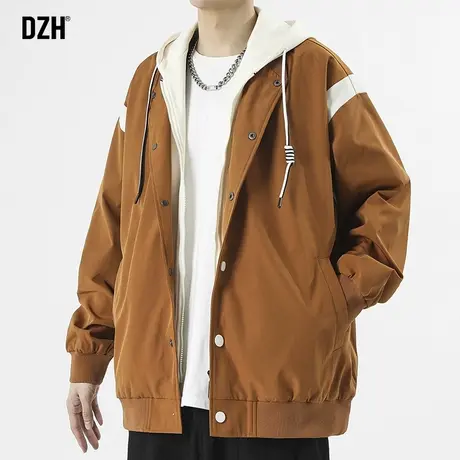 男生江浙沪假两件外套男春秋潮牌宽松男装2023新款学院风夹克百搭图片