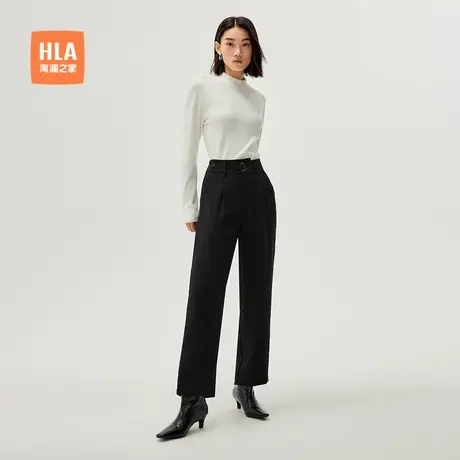 HLA/海澜之家纯色梭织休闲裤24秋新款商务通勤风干练直筒裤子女装商品大图
