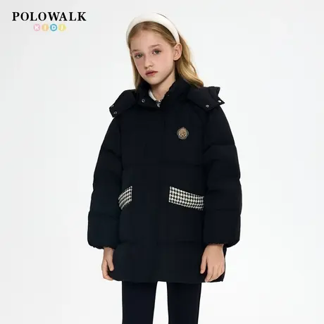 【白鸭绒】POLOWALK童装女童羽绒服25冬中长款保暖小香风连帽上衣商品大图