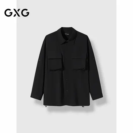 【X】GXG男装黑色口袋设计简约休闲长袖衬衫24年秋季品G24X033075商品大图