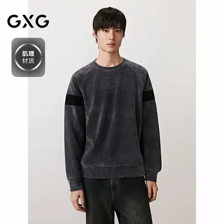 GXG男装 圆领卫衣雪尼尔撞色拼接长袖内搭上衣 2025秋季新品图片