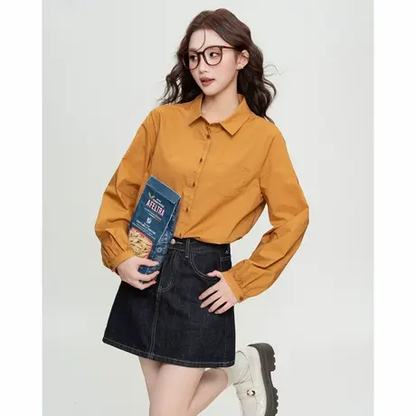 唐狮春秋女小方领衬衫小灯笼袖可爱日常百搭日系长袖简约TM商品大图