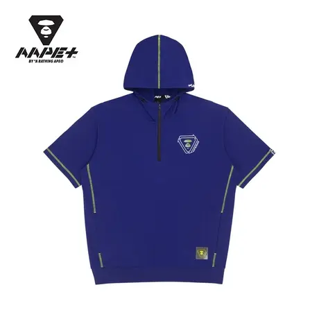 AAPE+运动男装春夏猿颜字母印花纯色连帽领口拉链短袖T恤0972XXI商品大图