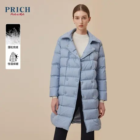 PRICH2023冬新款层次绗线双排扣中长款保暖羽绒服女商品大图