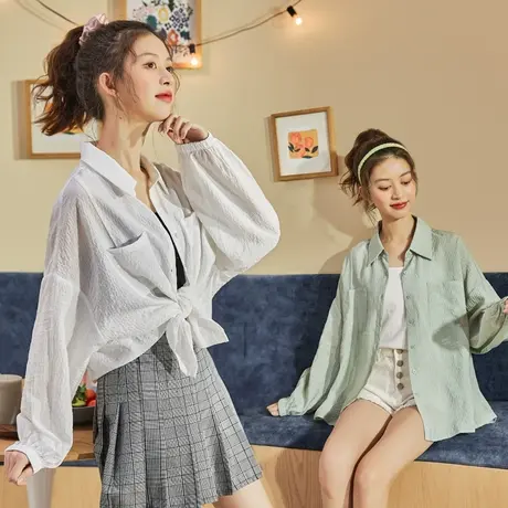 唐狮春秋季净色机理面料长袖衬衫女装别致宽松上衣法式外套高级感商品大图