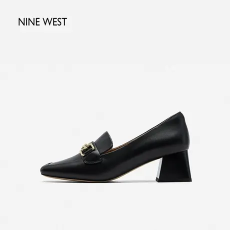 Nine West/玖熙粗跟衔扣气质方头乐福鞋气质秋季新款增高休闲单鞋商品大图