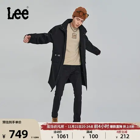 Lee舒适版黑色多口袋腰部抽绳长款户外机能连帽外套LMT007081204图片