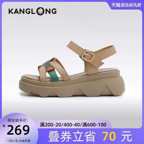 【门店发货】康龙女鞋 夏季新款厚底凉鞋一字带时尚罗马凉鞋商品大图