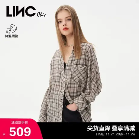 LINCCHIC金羽杰衬衫女新款轻透宽松落肩格纹衬衫防晒衫S232SH272Y商品大图