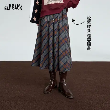 妖精的口袋复古半身裙女2024早春款a字气质格纹百褶裙中长款半裙图片