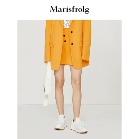 【商场同款】玛丝菲尔休闲裤冬季新款黄色短款羊毛收腰直筒休闲款商品大图