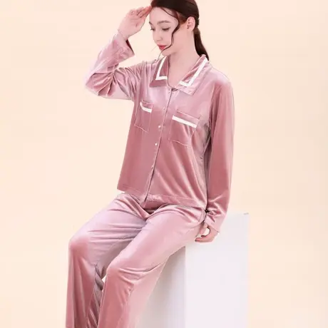 金丝绒睡衣女秋冬季长袖长裤珊瑚绒保暖睡衣套装天鹅绒大码家居服图片