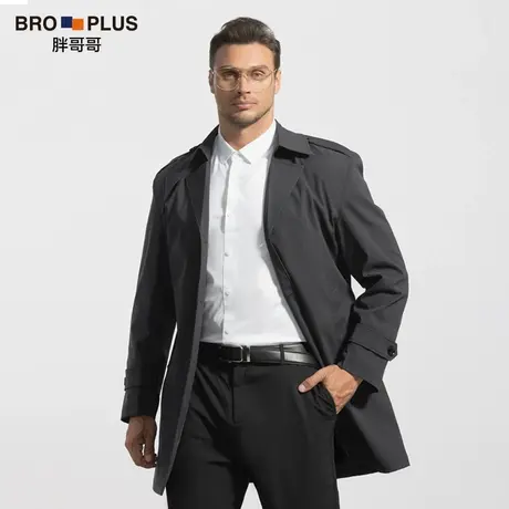 胖哥哥秋季大码风衣男中长款加肥加大男士外套宽松简约男装上衣潮商品大图