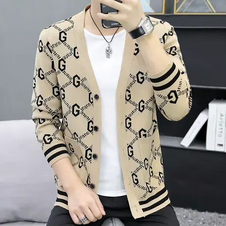 春秋季情侣v领针织衫男装国潮牌开衫毛衣男披风上衣痞帅休闲外套商品大图