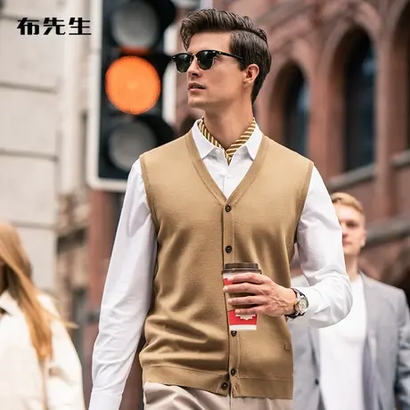 MrBu布先生V领羊毛马甲背心 秋冬直筒纯色内搭上衣男 BT11693断码图片
