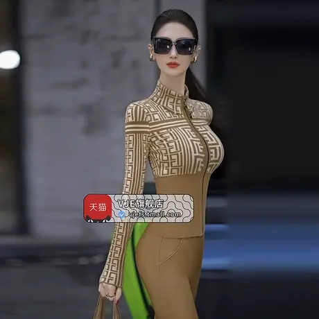 VJE秋冬欧美风开襟气质半高领针织毛衣新款内搭外穿上衣商品大图