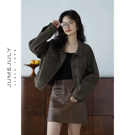 嘉茱莉2023新款工装夹克上衣外套女小个子短款宽松复古衬衫1OO棉商品大图