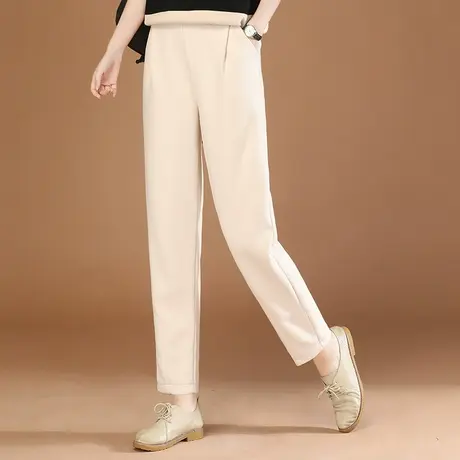 韩潮袭人松紧腰时尚纯色加厚休闲裤女2024春季新款宽松显瘦哈伦裤图片