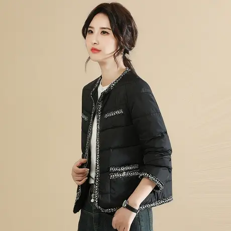 韩潮袭人设计感V领黑色棉服外套女2023冬季新款加厚棉衣小棉袄图片