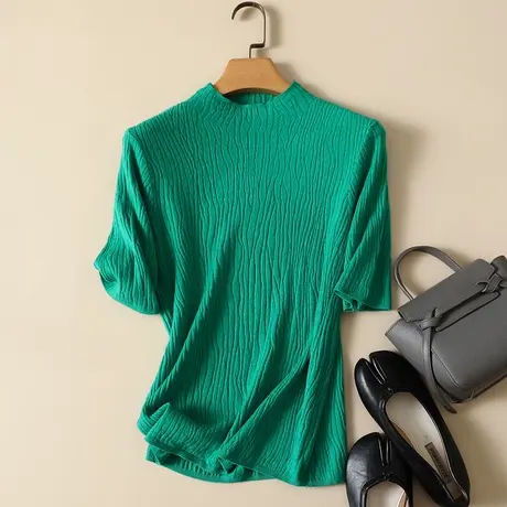 清仓！秋季2022新款针织打底衫莫代尔套头半高领中袖上衣毛衣女图片