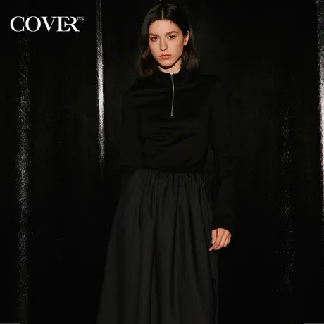 COVER冬季高腰a字小黑裙针织连衣裙图片