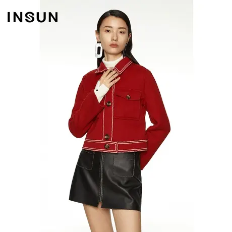 恩裳冬季小香风外套红色英伦风高级感图片