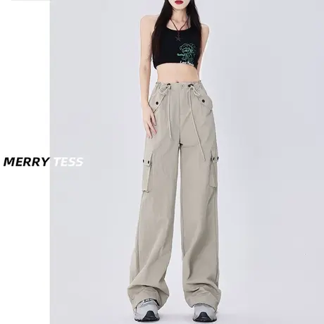 美式工装裤女秋季爆款2023年新款复古vibe风窄版直筒高腰阔腿裤子图片