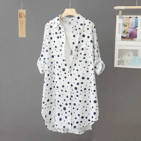 2024夏装新款中长款圆点防晒衬衫女宽松薄款外套户外开衫防晒衬衣图片