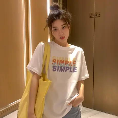 古着感网红短袖t恤女宽松韩版ins超火原宿风chic港味复古百塔上衣图片