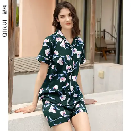 绮瑞纯棉睡衣女士夏季短袖短裤开衫宽松大码可外穿夏天家居服套装商品大图