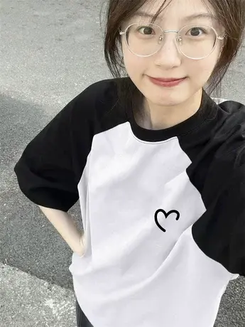 情侣装仿棉短袖t恤女2023新款夏季美式高街复古港风chic撞色上衣图片