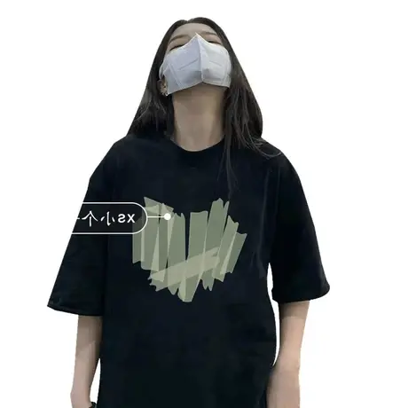胖mm纯棉美式复古oversize短袖t恤女ins设计感小众chic港味上衣夏商品大图