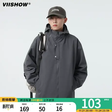 VIISHOW美式户外冲锋夹克男春秋季潮牌复古宽松休闲夹克连帽外套商品大图