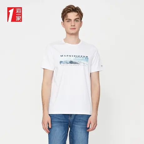 海一家清新时尚印花短T夏季舒适休闲圆领短袖T恤男图片