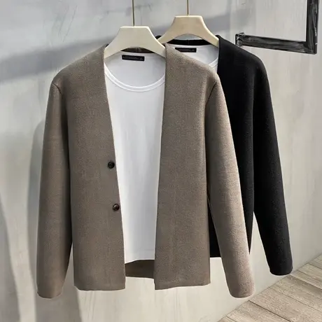 针织开衫男毛衣外套秋季修身外穿线衣韩版潮流简约休闲V领毛衫男商品大图