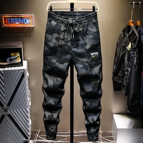 春夏款百搭潮牌迷彩休闲裤男宽松直筒收口运动裤束脚裤男士运动裤商品大图