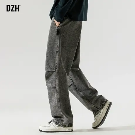 男士灰色直筒牛仔裤男秋季高街美式2024新款慵懒风裤子垂感阔腿裤商品大图