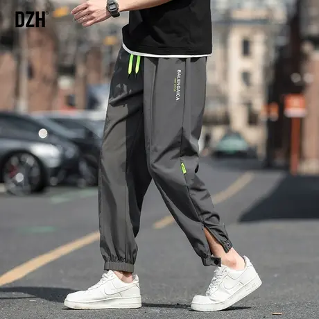 男士九分冰丝裤男夏季薄款速干运动裤2023新款灰色束脚裤高街裤子商品大图